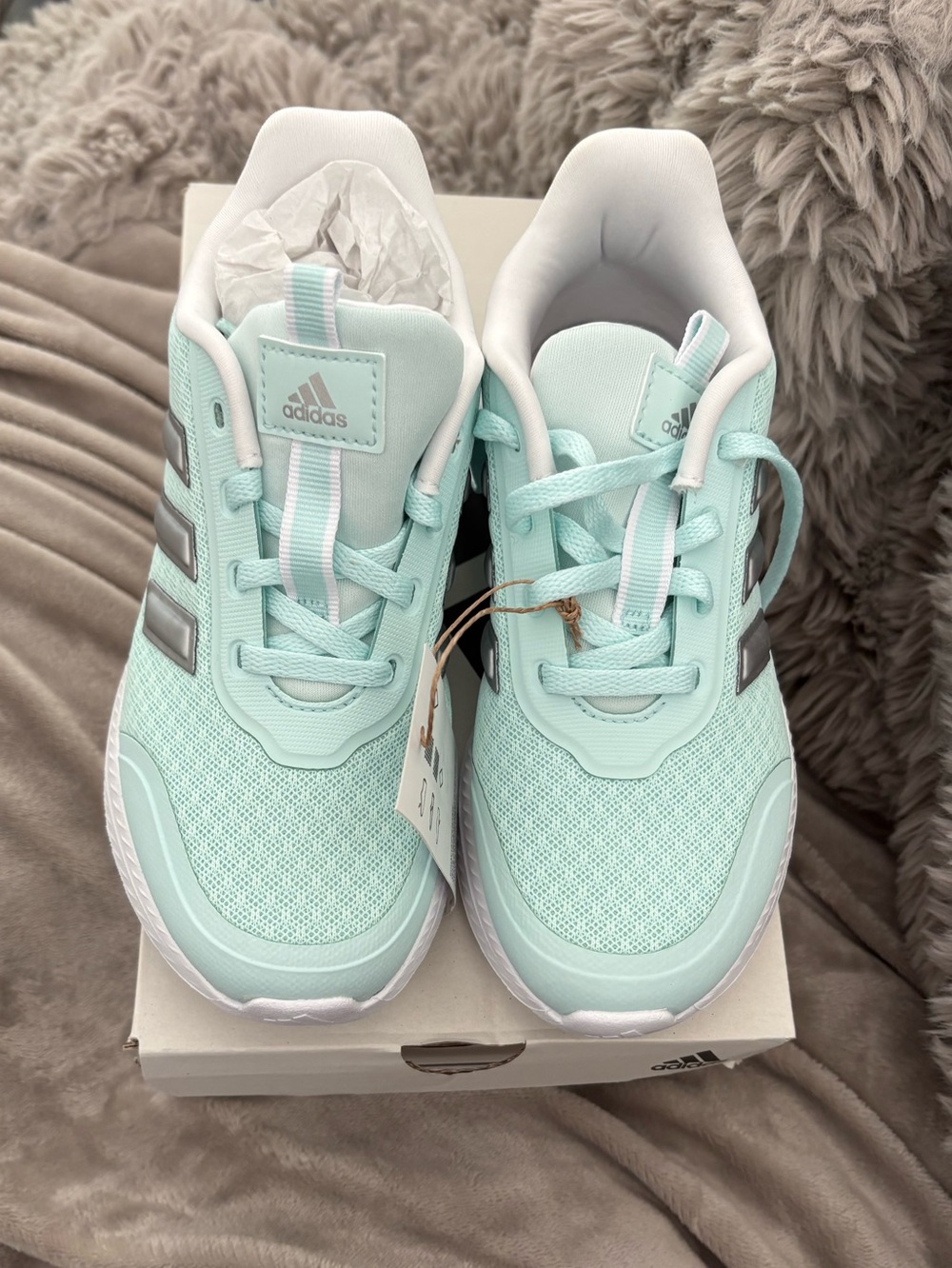 adidas Kids Mint Aqua Athletic Sneakers with Silver Stripes